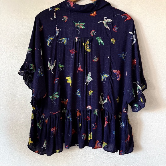 Anthropologie Maeve Navy Butterfly Printed Blouse - Picture 5 of 5